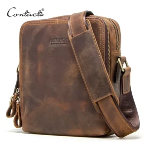 CONTACT'S Genuine Leather Men's Messenger Bag Vintage Sling Shoulder Bags for 7.9" iPad Mini High Quality Male Crossbody Bag Men