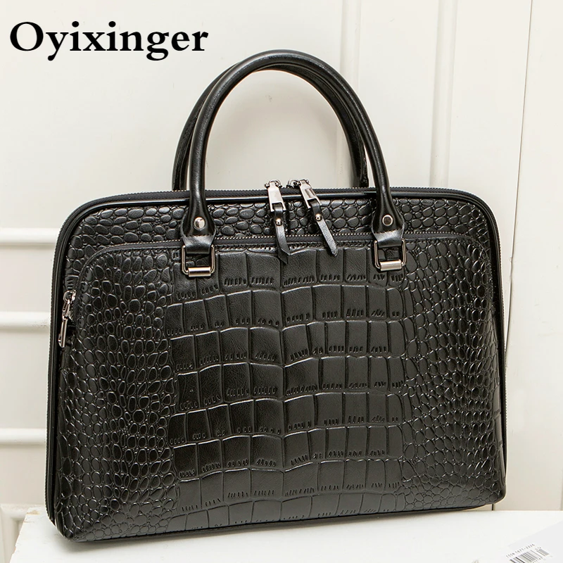 Oyixinger 2025 Women's Bag Professional Business Women Shoulder Bag Leather Briefcase For 14-inch Laptops Fashion Solid Handbags