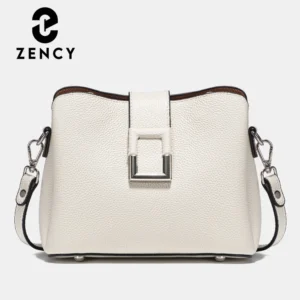 Zency Genuine Leather White Designer Noble Shopper Shoulder Bag Commuter Large Bucket Handbag Women Tote Bucket Cross Body Bag