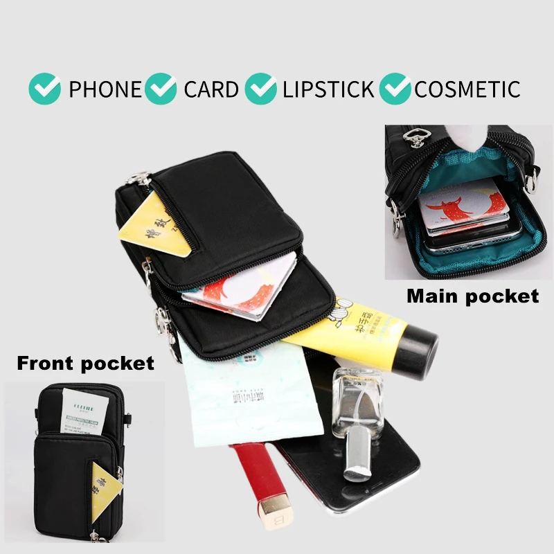 Women's Shoulder Bag Handbag Nylon Waterproof Mini Pocket Wallet Solid Color Wrist Bag Zipper Flip Small Bag - Image 2