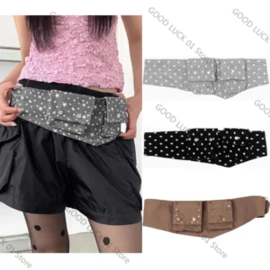 Japanese Y2k Girls Polka Dot Waist Bag,Adjustable Snap Closure Belt Bag with Pockets,Korean Women Layering Strap Waist Pack