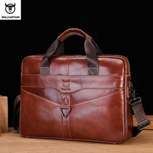 BULLCAPTAIN Men's Genuine Leather Briefcase Shoulder Bag 15 Inch Laptop Case Men's Briefcase Classic Office Business Handbag