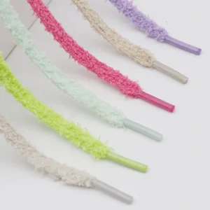 Coolstring Fluffy Shoelaces Plush 7mm Wide Flat monolayer Laces Ultra-Soft Trendy Laces for Casual Shoes Unisex Style 6 Colors