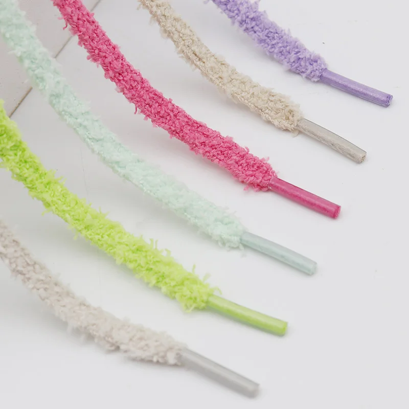 Coolstring Fluffy Shoelaces Plush 7mm Wide Flat monolayer Laces Ultra-Soft Trendy Laces for Casual Shoes Unisex Style 6 Colors