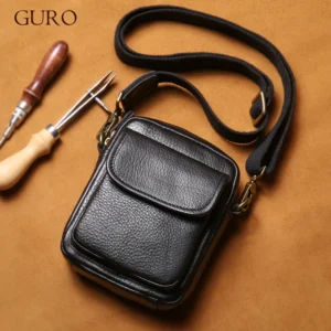 GURO Men's Genuine Leather Shoulder Bag High Quality Top Layer Cowhide Mobile Phone bag Trendy Lightweight Small Crossbody Bags
