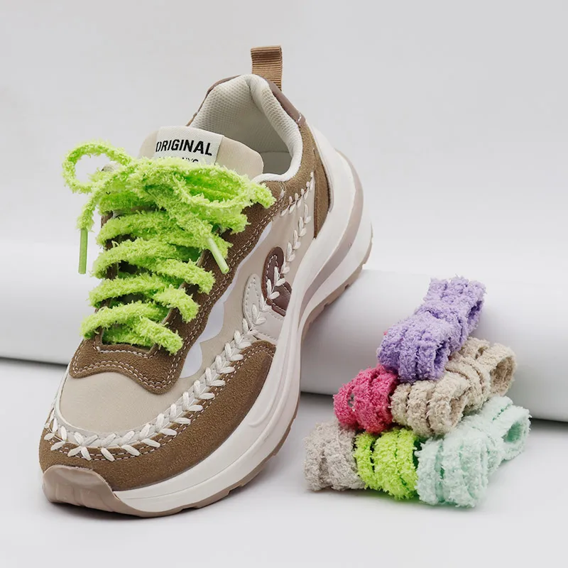 Coolstring Fluffy Shoelaces Plush 7mm Wide Flat monolayer Laces Ultra-Soft Trendy Laces for Casual Shoes Unisex Style 6 Colors - Image 3