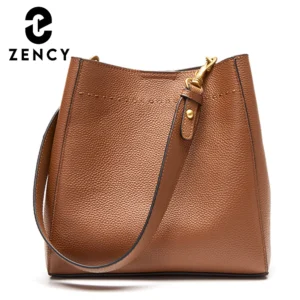 Zency New Genuine Leather Casual Shopper Shoulder Bag Commuter Large Bucket Handbag Simple High Quality Women Tote Underarm Bags